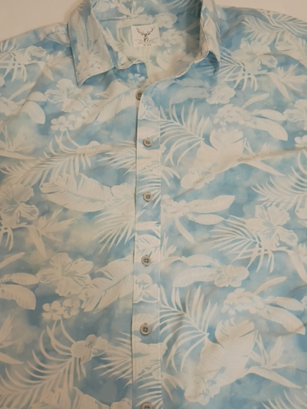Nicoby Mens Light Blue & White Tropical Hawaiian Button-Down Shirt Sleeve Shirt